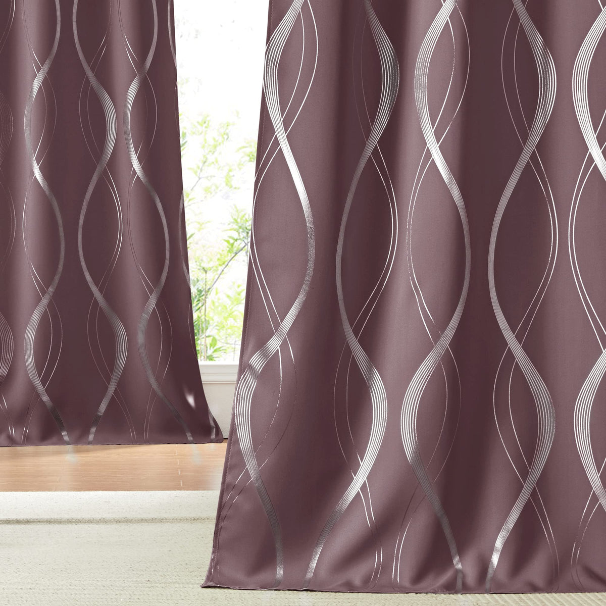 Nicetown Dry Rose Blackout Curtain Panels For Bedroom, 2 Panels, 52 X 84 Inch, Noise Reducing Thermal Insulated Wave Line Foil P