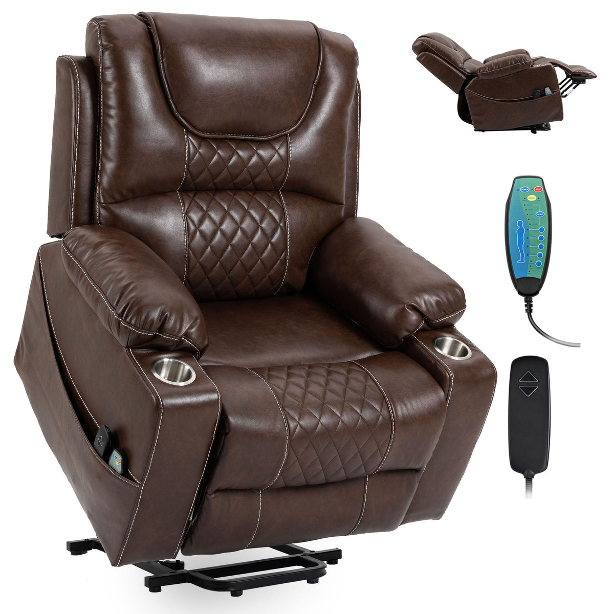 Funecorp Power Lift Recliner Chair Sofa With Massage And Heat For Big And Tall Elderly,Infinite Positions,Single Motor,Cup Holde