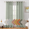 Homeideas Sage Green Linen Sheer Curtains 96 Inches Long 2 Panels Textured Semi Sheer Curtains Farmhouse Curtains Sheer Privacy