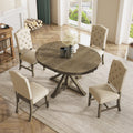 P PURLOVE Retro Style 5-Piece Round Dining Table Set for 4, Extendable Table with 4 Upholstered Chairs for Dining Room,Living Ro
