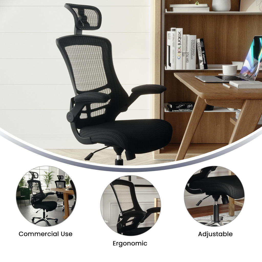 Flash Furniture Kelista High-Back Swivel Office Chair with Adjustable Lumbar Support and Seat Height, Ergonomic Mesh Desk Chair, Black