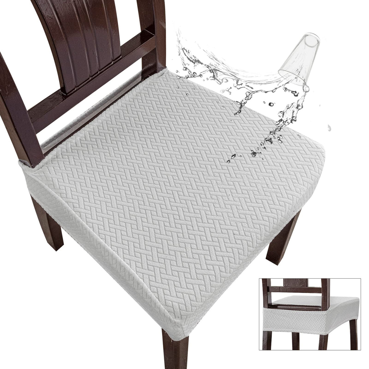 Genina Waterproof Seat Covers for Dining Room Chair Covers Waterproof Dining Chair Covers (2 PCS-Rear-gapped, White)