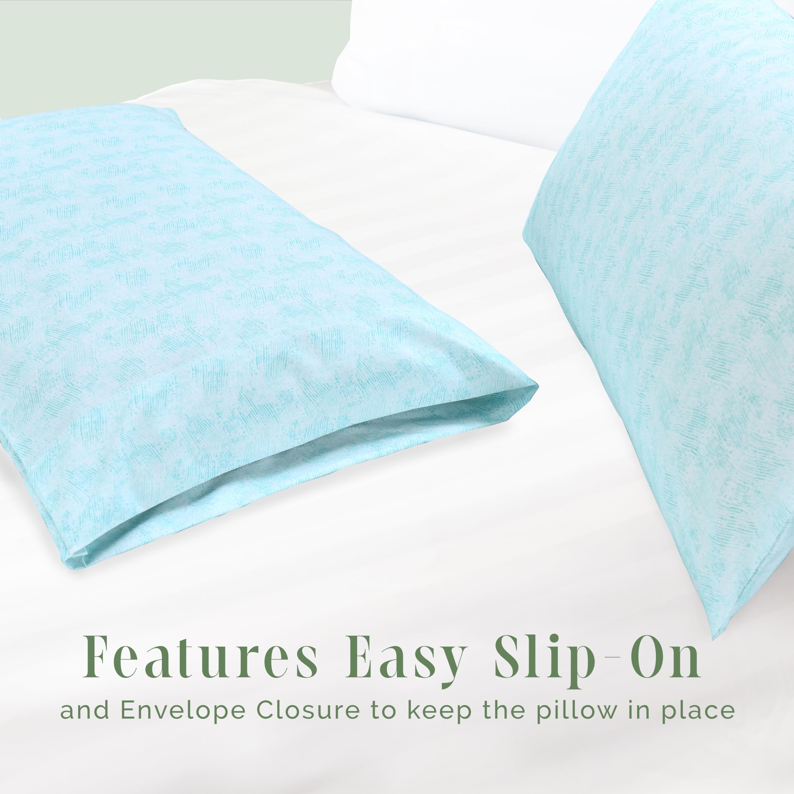 Elegant Comfort Ultra Soft Set Of 2 Sea Waves Print Pillowcases - 1500 Premium Hotel Quality Microfiber, Soft And Smooth Envelope Closure 2-Piece Pillow Covers - King, Wave Aqua