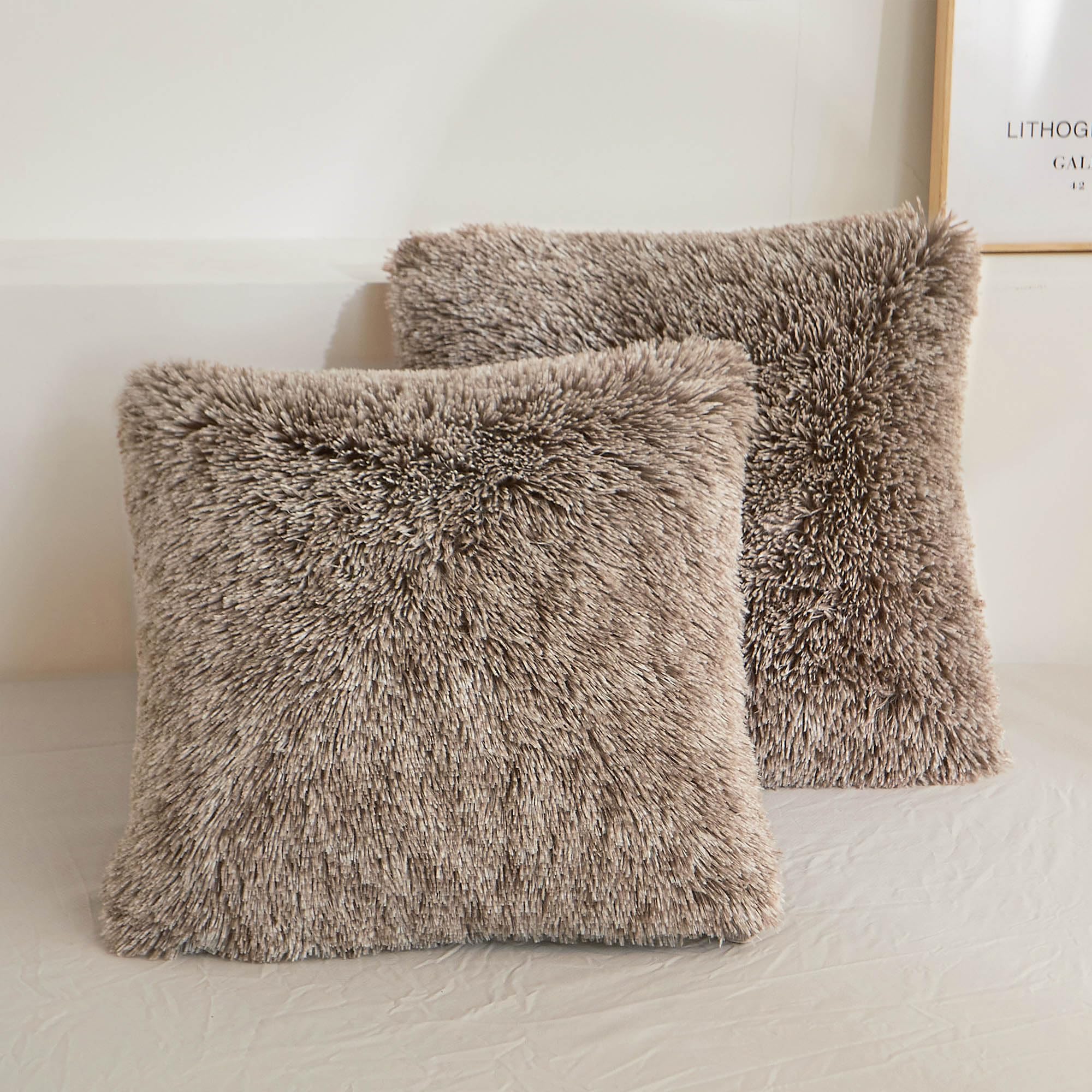 Xege 2 Pieces Faux Fur Throw Pillow Covers, Shaggy Fluffy Cushion Covers, Cute Fuzzy Decorative Pillow Covers, Plush Furry Velve