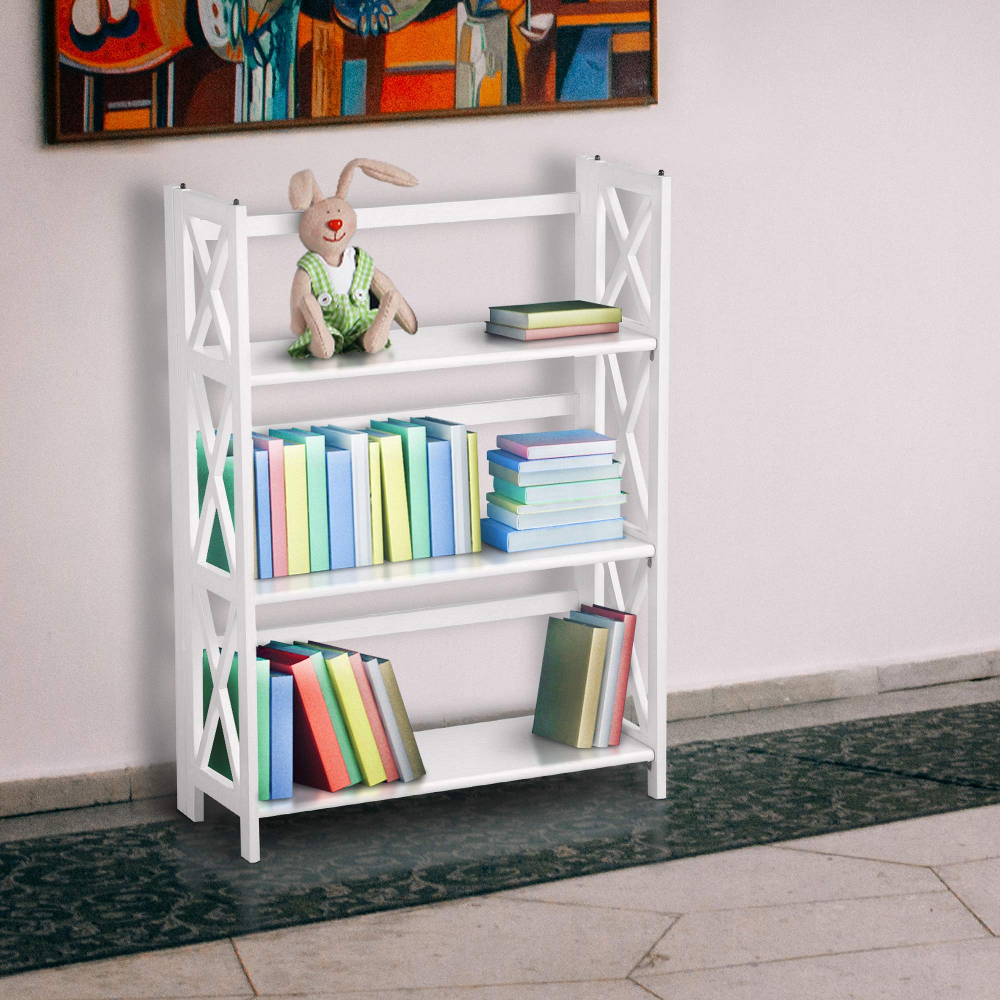 Casual Home Montego 3-Shelf White Fold Bookcase, 27.5&quot; Wide
