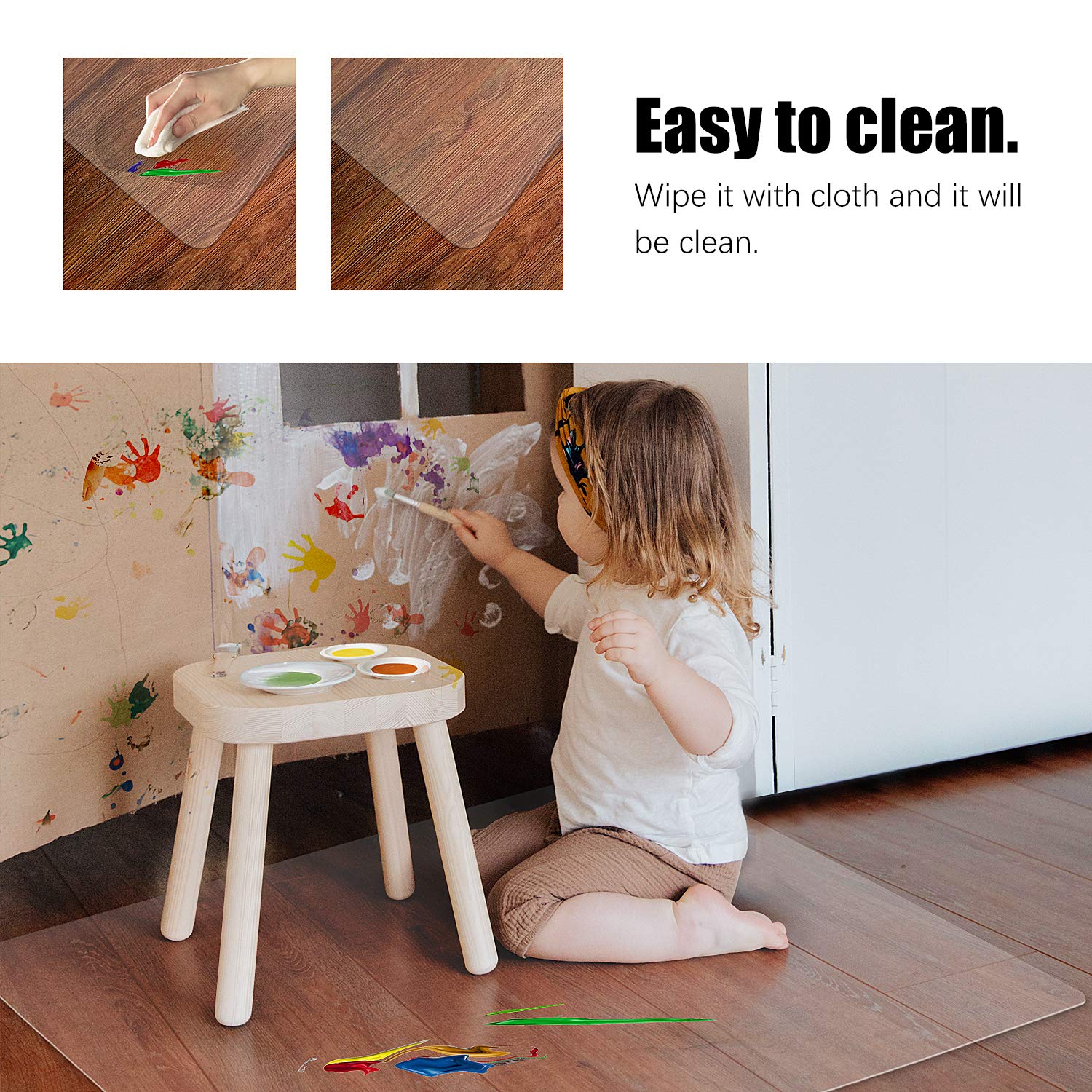 Kuyal Clear Chair Mat For Hardwood Floor 46 X 60 Inches Transparent Floor Mats Wood/Tile Protection Mat For Office & Home (46' X 60' Rectangle)