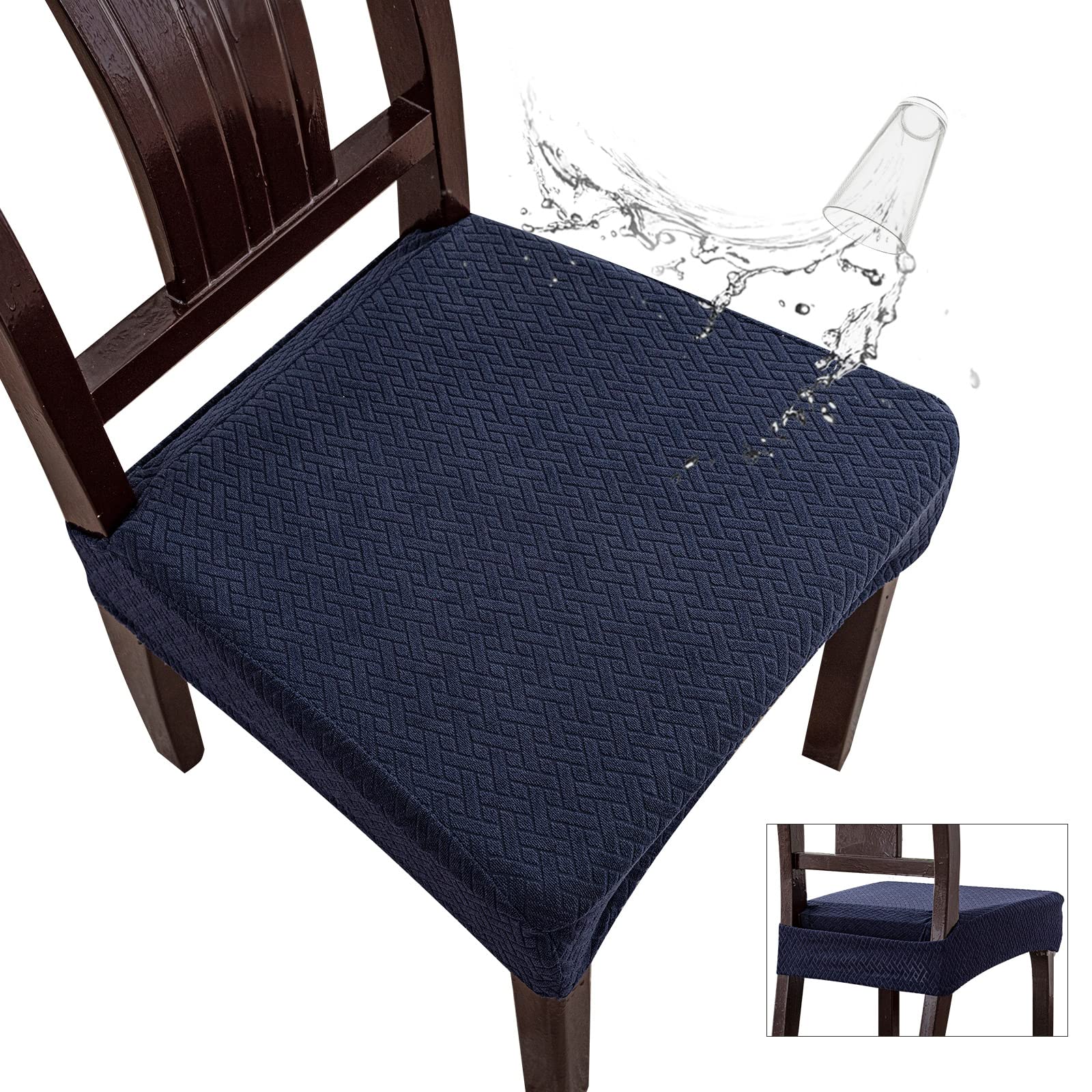 Genina Waterproof Seat Covers For Dining Room Chair Covers Waterproof Dining Chair Covers (6 Pcs-Rear-Covered, Navy Blue)