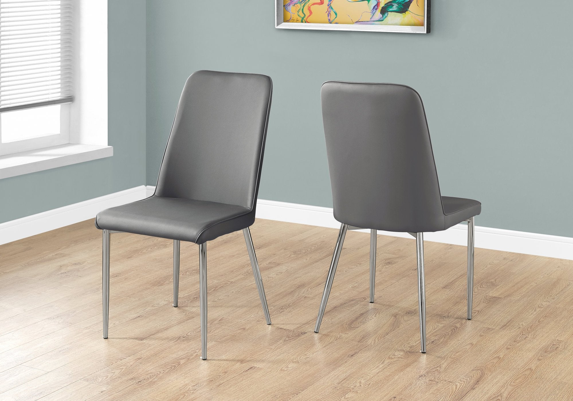 Monarch Specialties I 2 Piece Dining Chair-2Pcs Leather-Look/Chrome, 18&quot;L X 16.5&quot;D X 37&quot;H, Grey