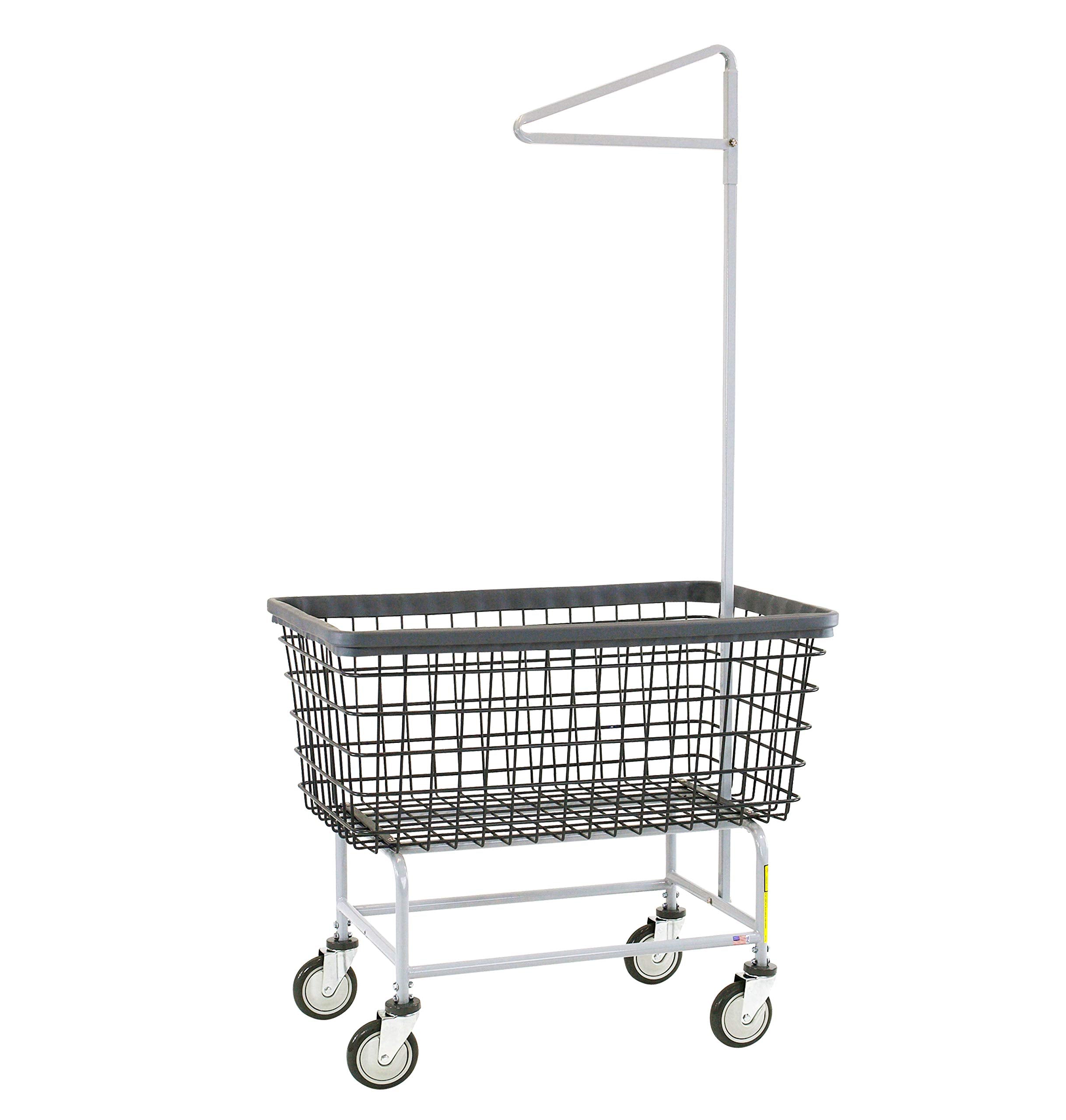 R&B Wire™ 201H91/D7 Wire Laundry Cart, 6 Bushel With Single Pole Rack, Dura-Seven™, Seven Year No Rust Guarantee, Made In Usa