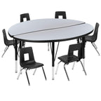 Flash Furniture Emmy 47.5" Circle Wave Flexible Laminate Activity Table Set with 12" Student Stack Chairs, Grey/Black