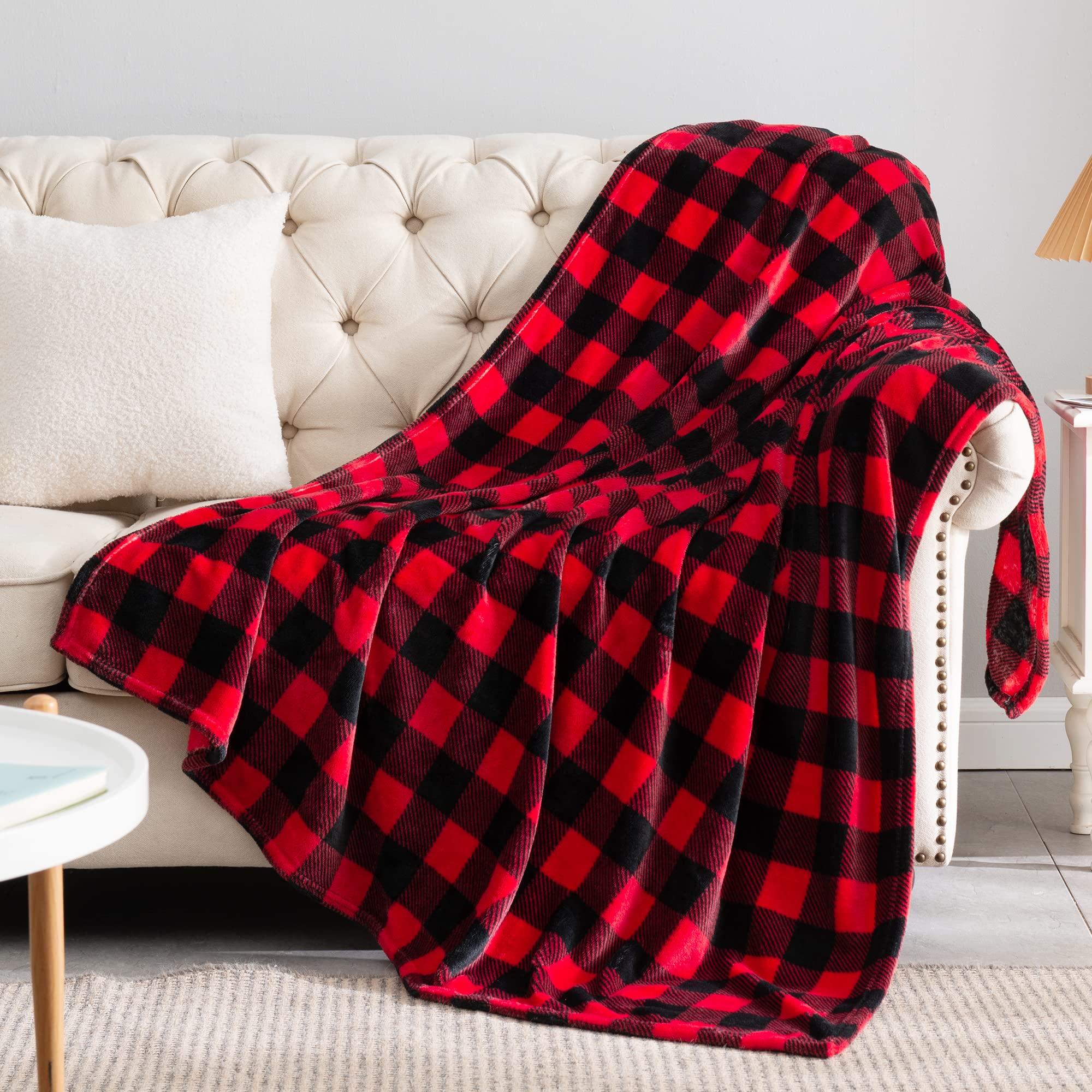 Bedelite Fleece Throw Blanket For Couch Sofa Bed, Luxury Christmas Buffalo Plaid Decor Red And Black Checkered Blanket, Cozy Fuz