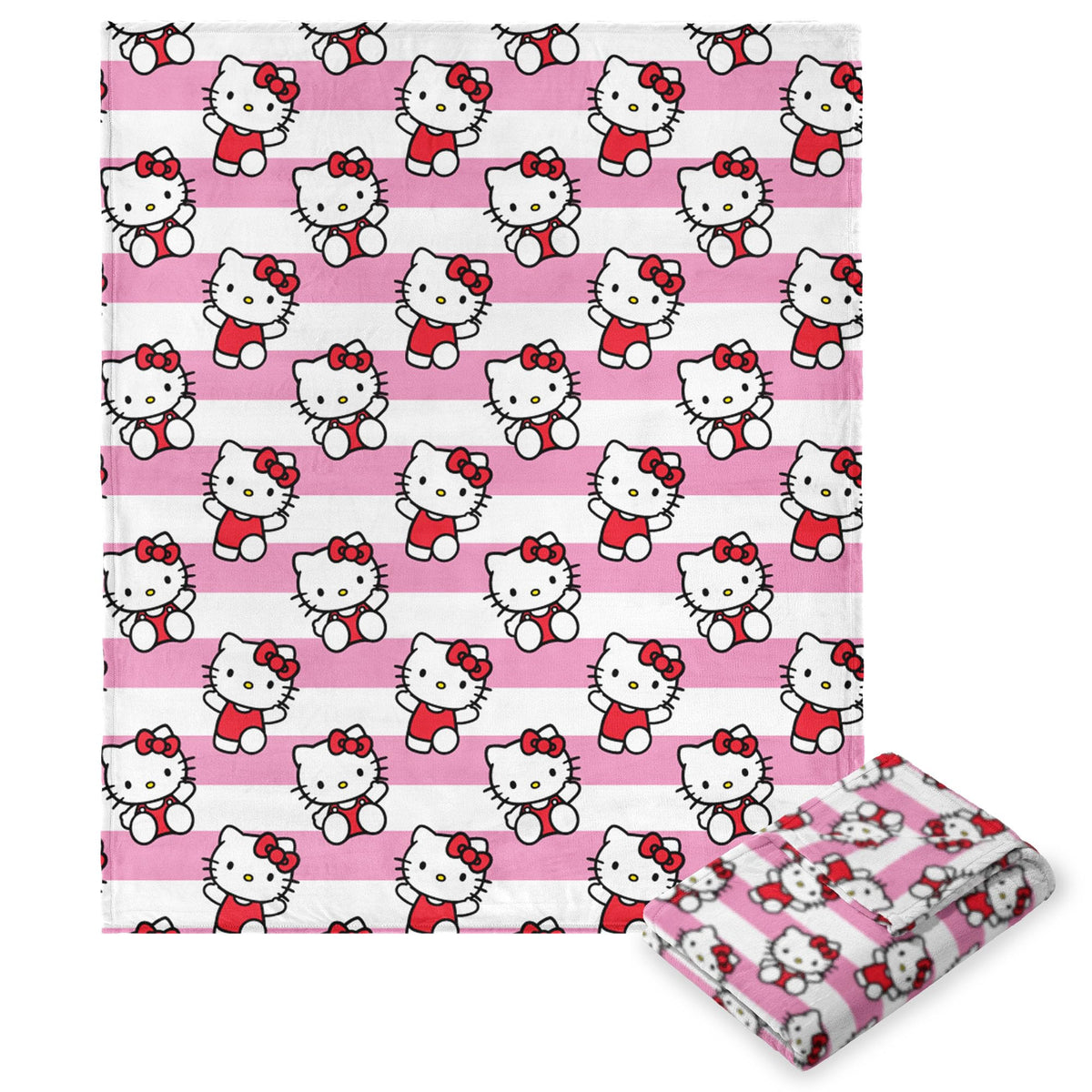 Northwest Hello Kitty Silk Touch Throw Blanket, 50' X 70', Bow And Stripes