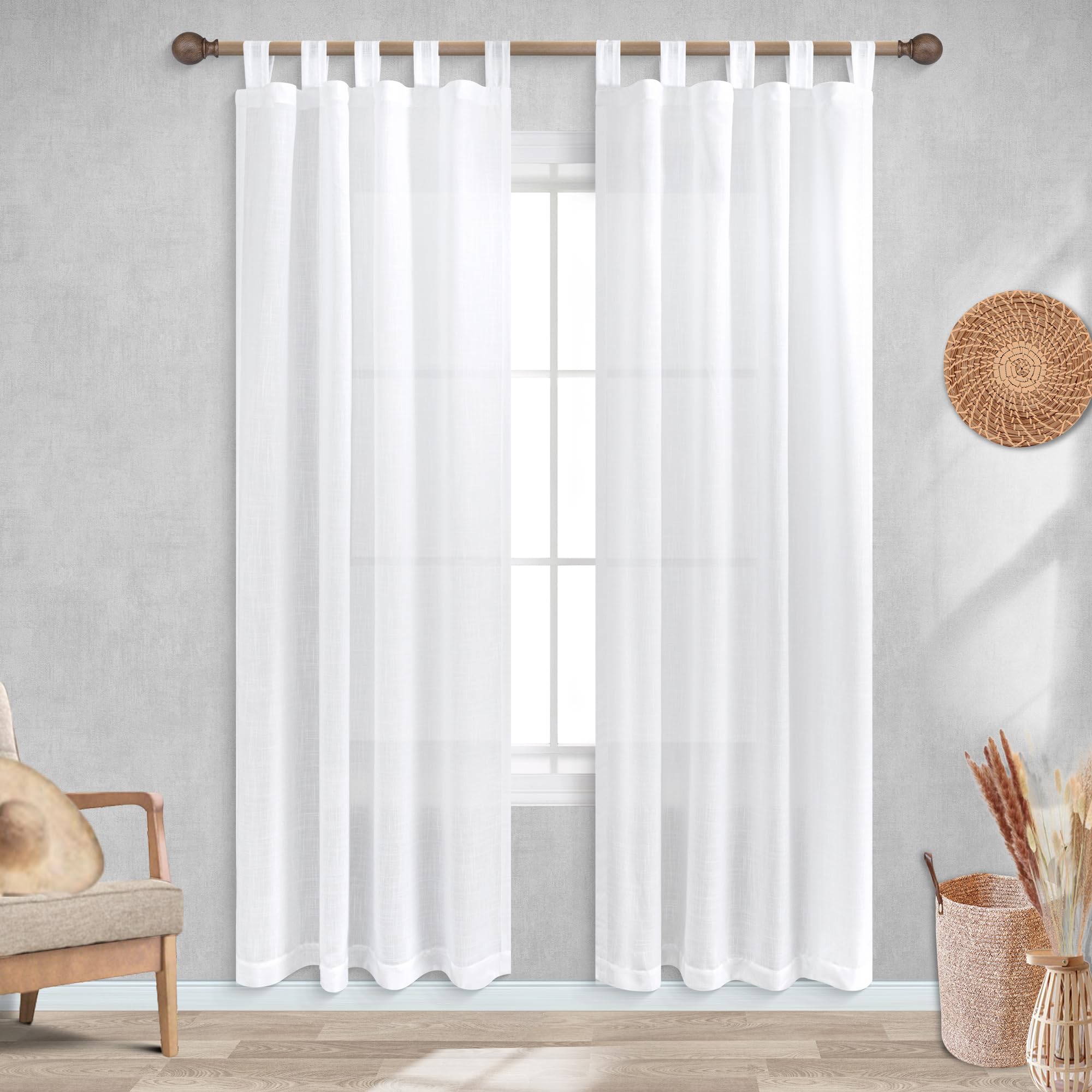 Koufall Closet Curtain For Open Closet Door,Linen Sheer Dorm Curtains For College Room,78 Inches Long,White