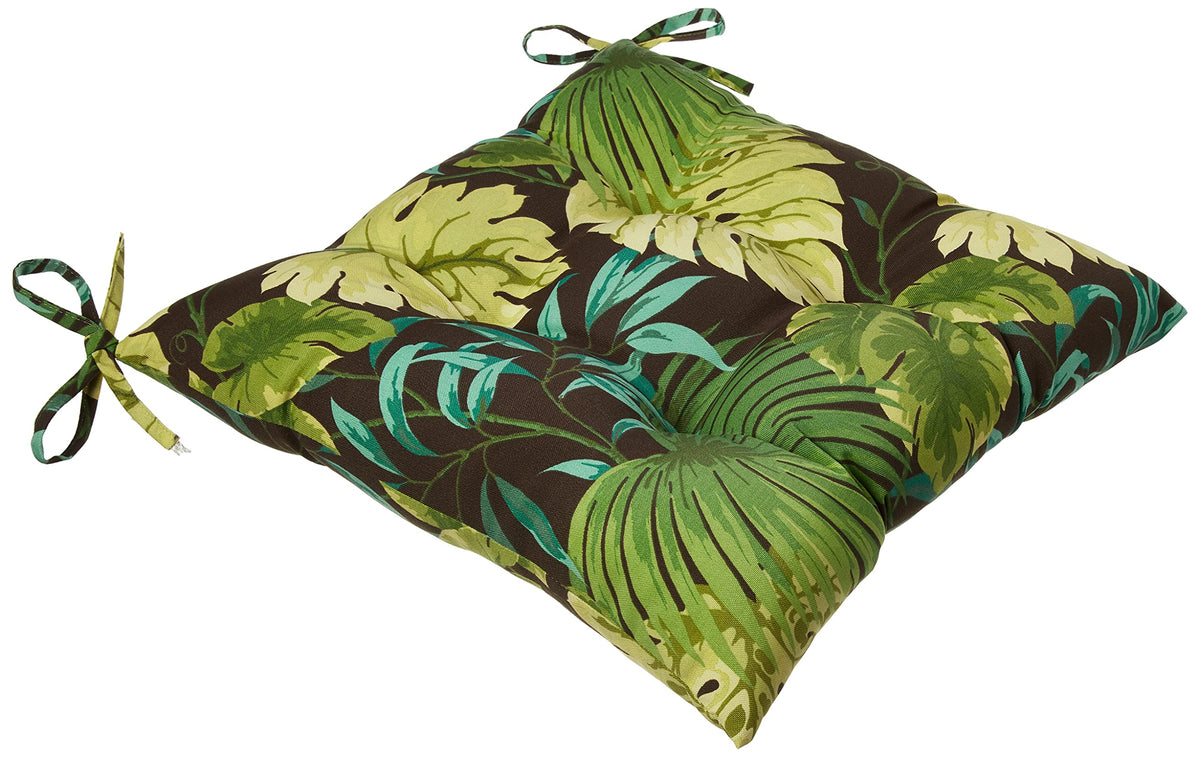 Pillow Perfect Outdoor/Indoor Tufted Seat Cushions (Square Back), 18.5' X 19', Green Tropique Peridot