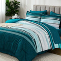 Dobuyly Teal King Size Comforter Set 7 Pieces, Blue Boho Striped Bed In A Bag Soft Microfiber All Season Bedding Set With Comfor