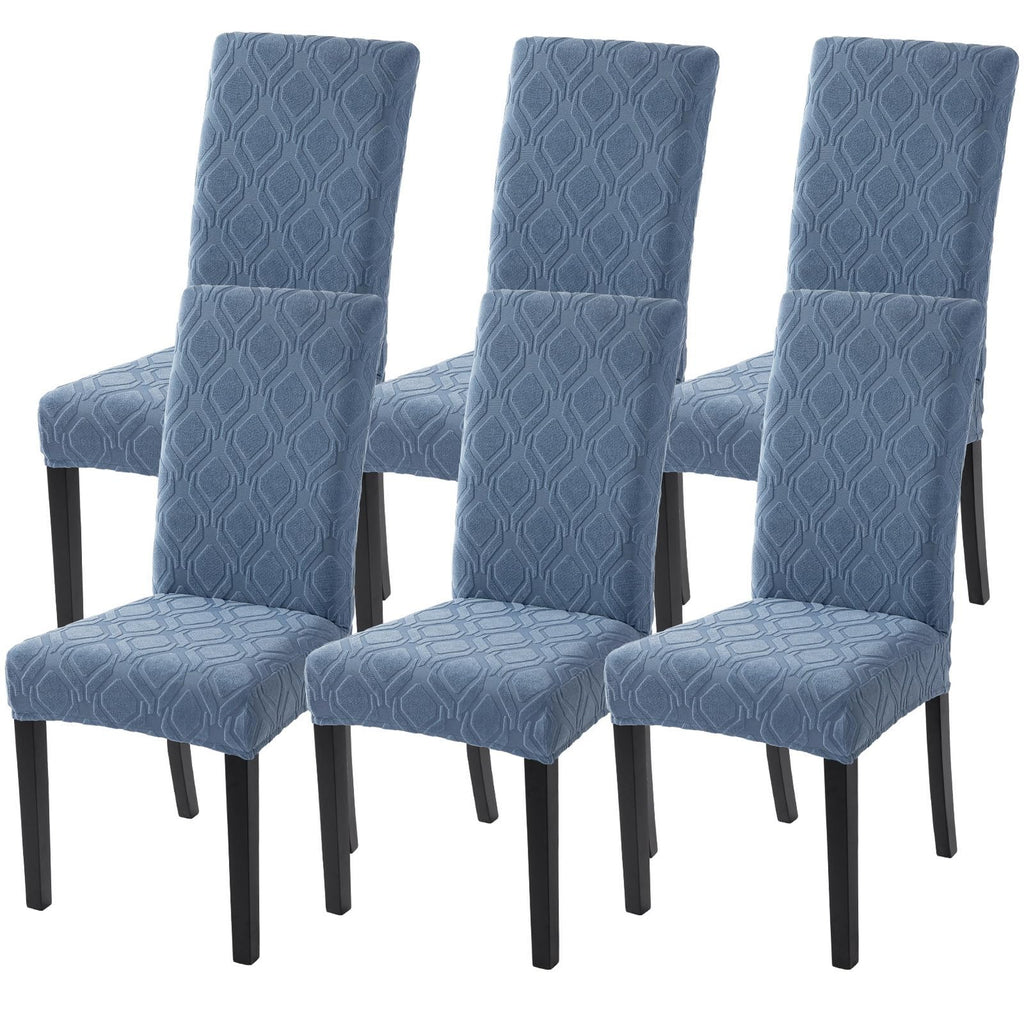 Searchi Dining Room Chair Covers Set Of 6, Stretch Jacquard Parsons Chair Slipcovers Spandex Removable Washable Kitchen Chair Protector Cover For Dining Room, Hotel, Ceremony (Gray-Blue Geometric)