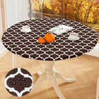 Smiry Round Picnic Tablecloth, Waterproof Elastic Fitted Table Covers For 36' - 44' Tables, Wipeable Flannel Backed Vinyl Tablecloths For Camping, Indoor, Outdoor, Coffee & White