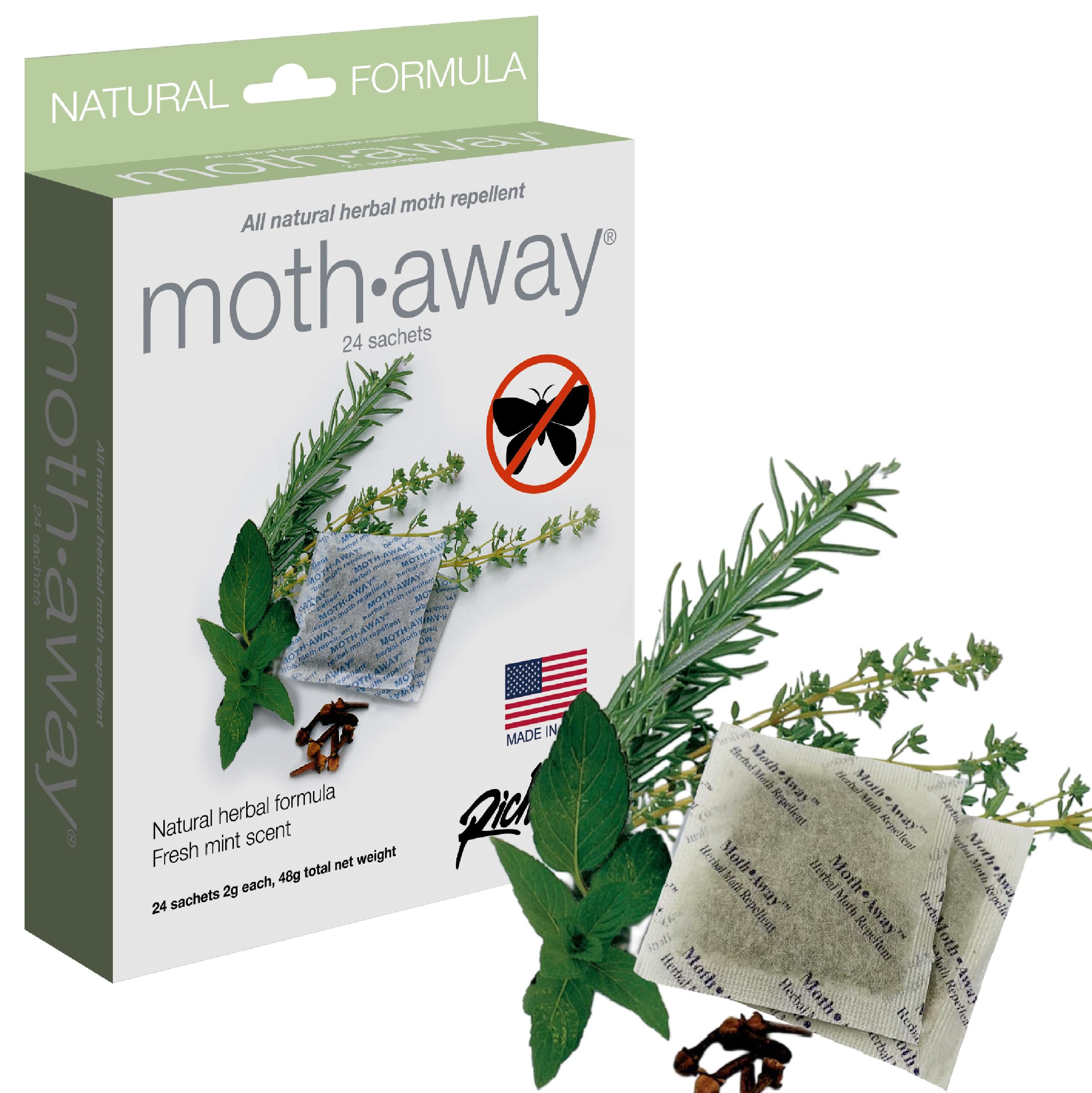 Richards Homewares Moth Away Herbal Non Toxic Natural Repellent, Count, 24Sachets