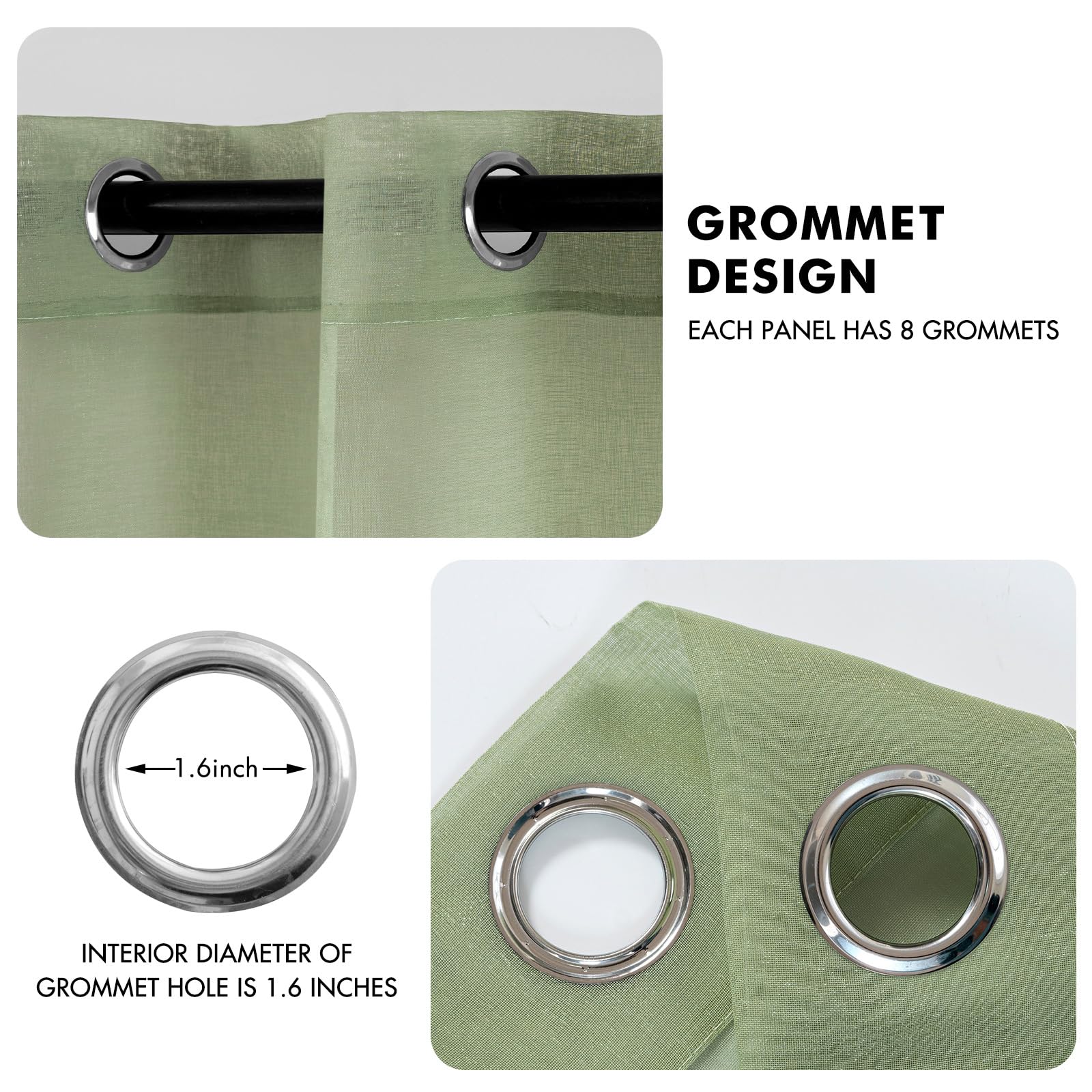 Miulee 2 Panels Sage Green Semi Sheer Window Curtains Elegant Grommet Top Window Voile Panels/Drapes/Treatment Linen Textured Light Green Panels For Bedroom Living Room (54X84 Inches)