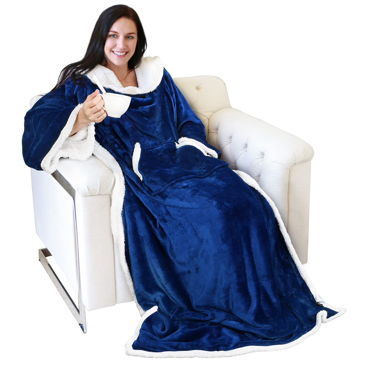 Catalonia Sherpa Wearable Blanket With Sleeves Arms, Super Soft Warm Comfy Large Fleece Plush Sleeved Tv Throws Wrap Robe Blanke