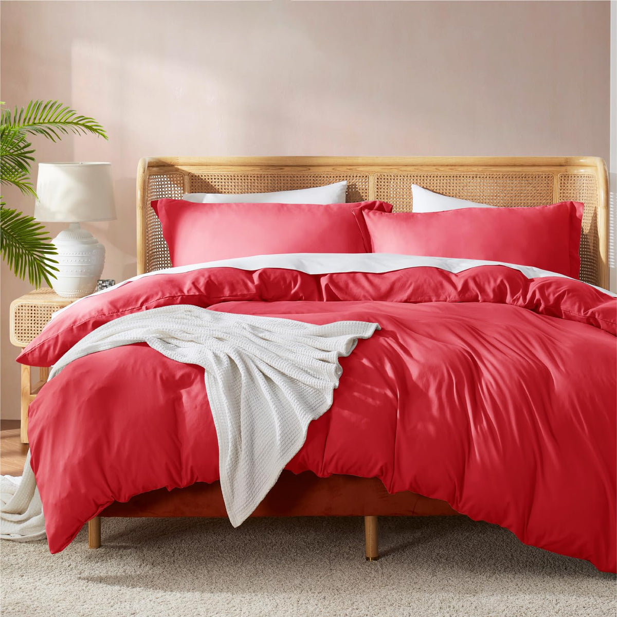 Nestl Red California King Duvet Cover Sets - Soft Double Brushed Cal King Duvet Cover, 3 Piece, With Button Closure, 1 Duvet Cov