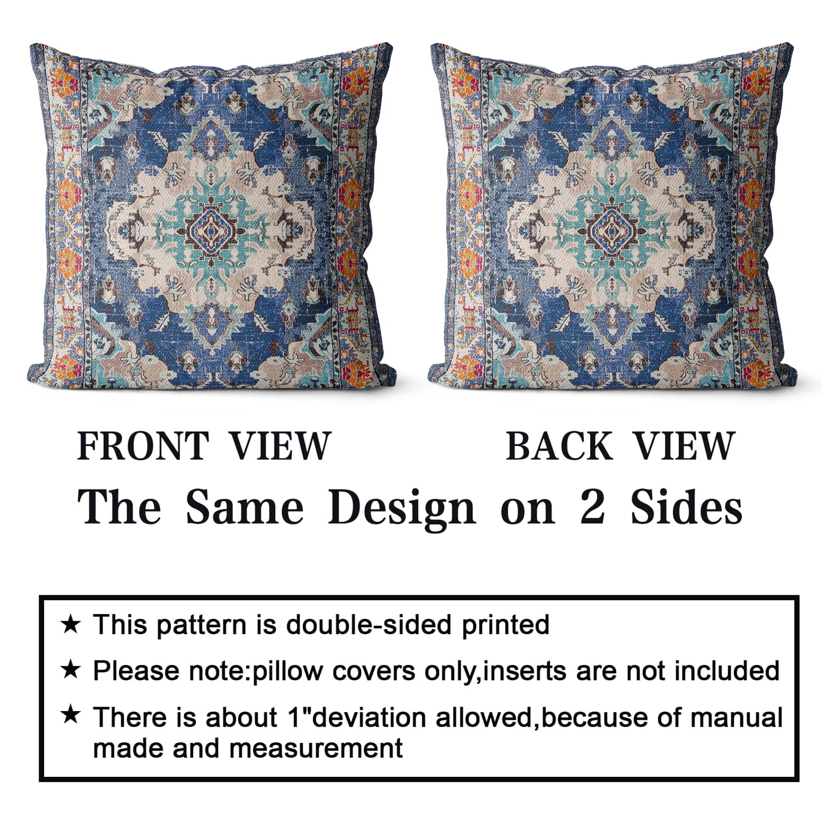 Snycler Boho Throw Pillow Covers 22X22 Inch Set Of 2 Boho Rug Carpet Double Sided Pattern Cotton Soft Pillow Case Cushion Cover