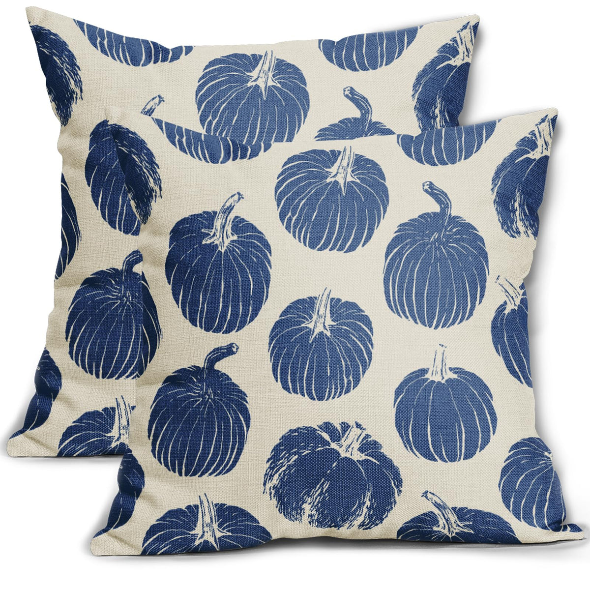 Aytipun Blue Pumpkin Fall Pillow Covers 18X18 Set Of 2 Autumn Harvest Print Thanksgiving Decorative Throw Pillows Outdoor Farmho