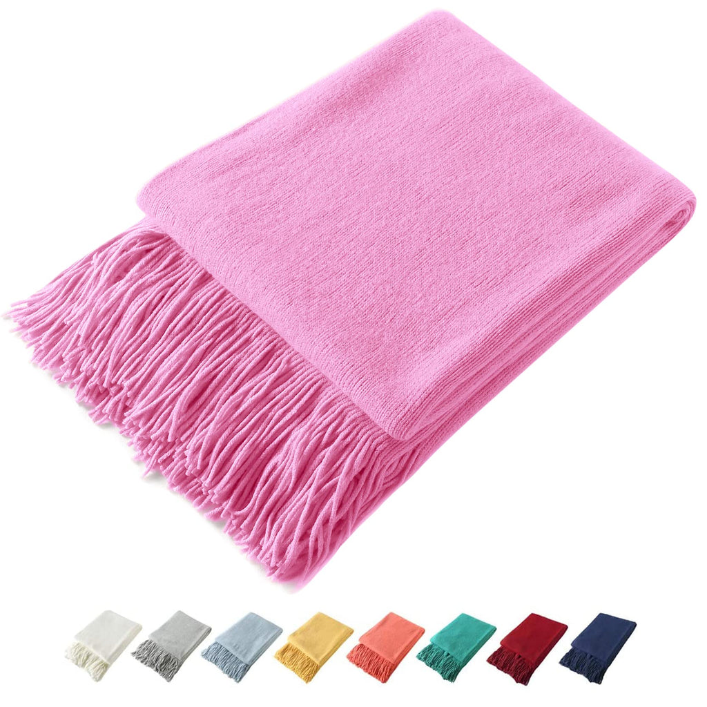 Homiest Decorative Knitted Throw Blanket With Fringe, Lightweight Blanket Acrylic Knit Blanket, Soft & Cozy Tassel Blanket For Couch Sofa Bed (Hot Pink, 50 X 60 Inch)