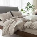 Elimmo Bedding Duvet Cover Set Linen Like Texture 100% Cotton 3 Pieces With Zipper Closure Super Soft Cozy Breathable Natural Dr