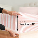 Split King Size 5 Piece Bedding Sheet Set - Breathable & Cooling - Hotel Luxury Bed Sheets Set - Easy Fit - Soft, Wrinkle Free & Comfy Blush Stripes Oeko-Tex Bedding Sheets - Deep Pockets 5 Piece Set