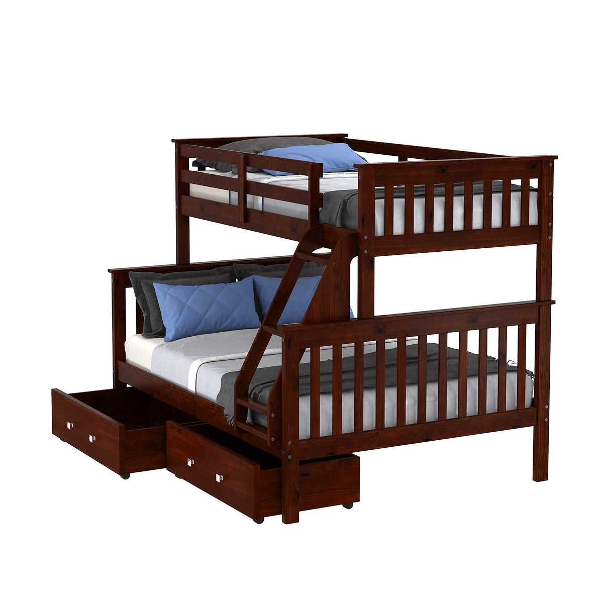 Donco Twin/Full Dark Cappuccino Mission Bunk Bed With Dual Under Bed Drawers