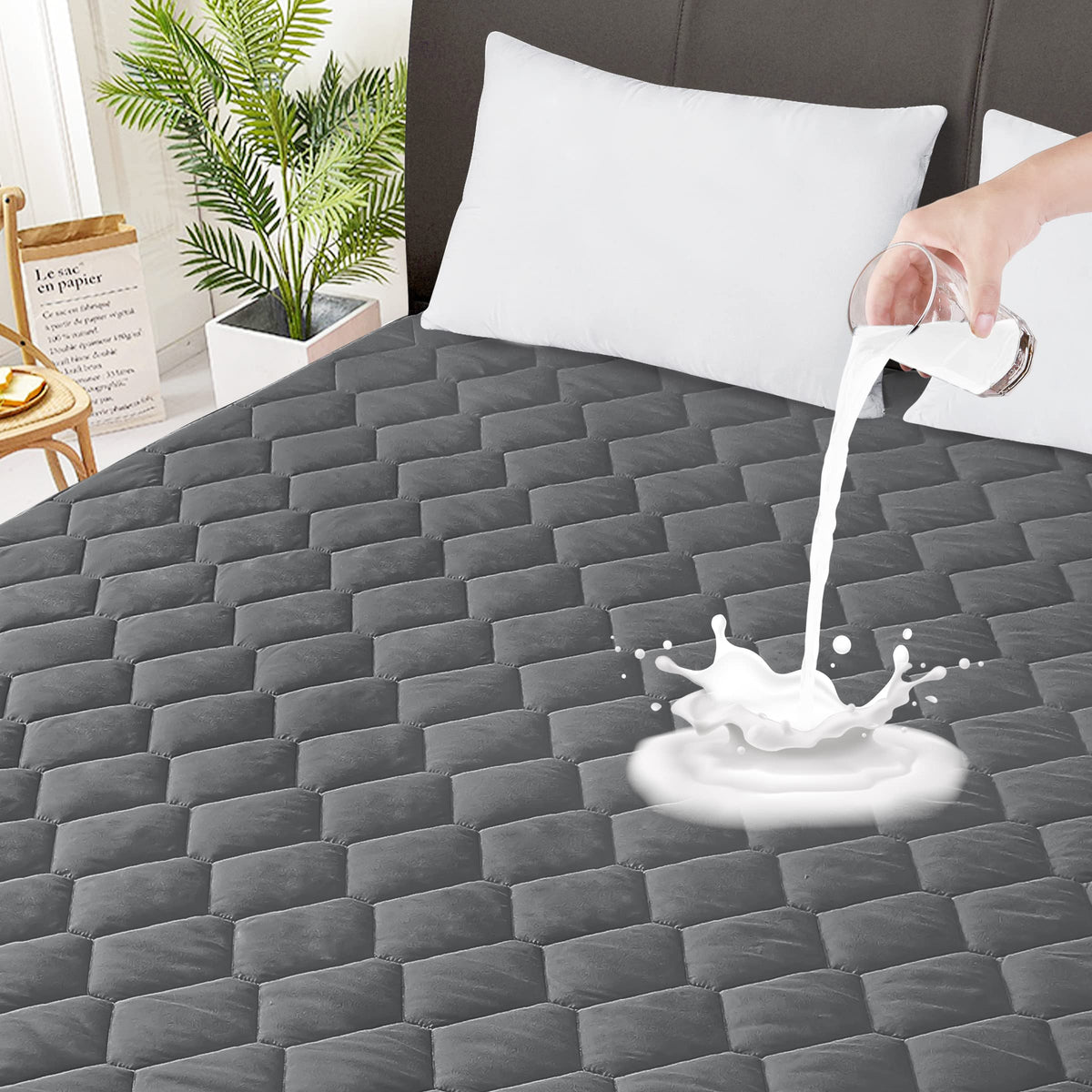 Safe And Sound King Quilted Fitted Waterproof Mattress Pad, Breathable Premium Soft Filling Mattress Protector, 8-21 Inches Deep