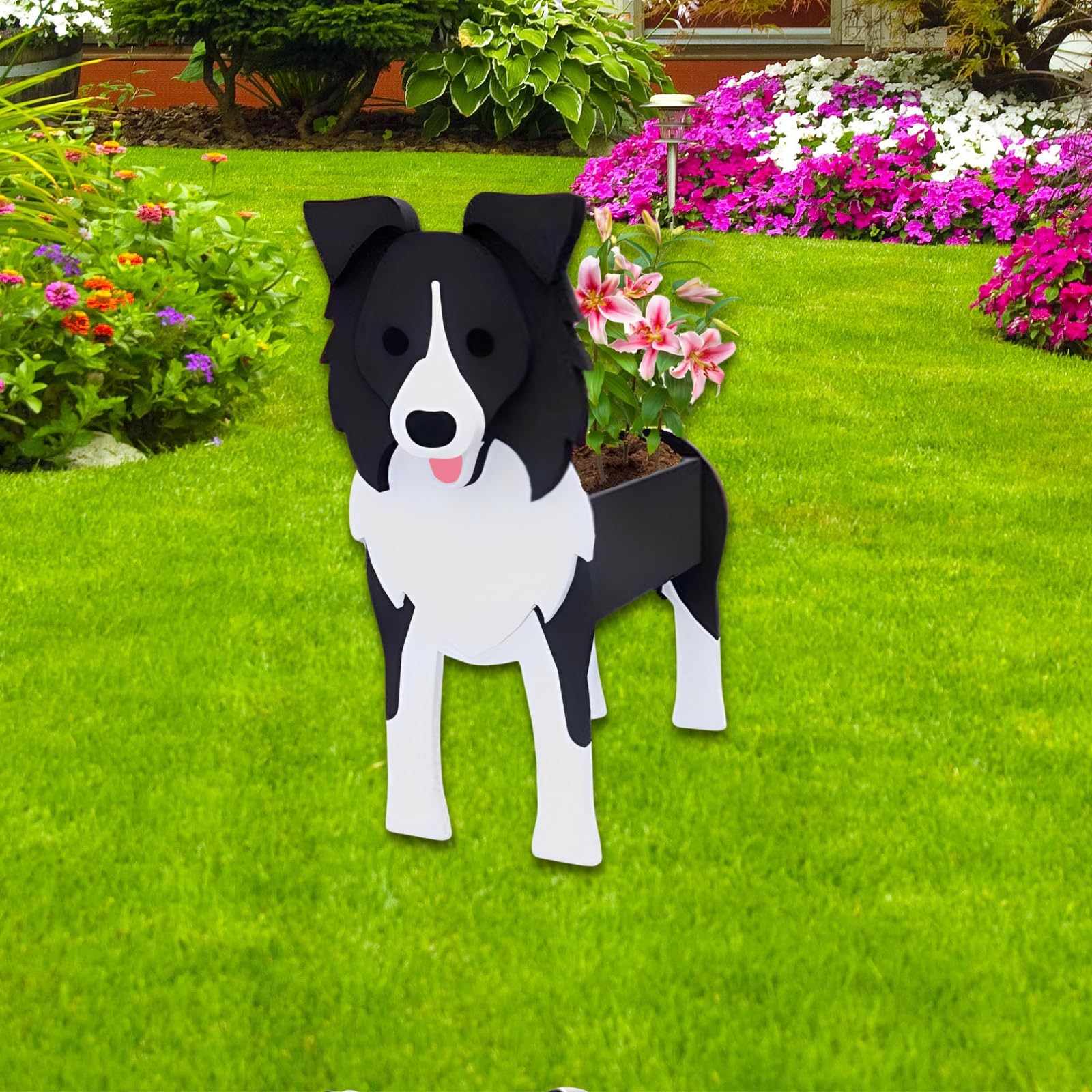 Strolfay Border Collie Dog Planter Plant Pots,Cute Garden Dog Flower Planter,Dog Planters Birthday Gifts For Women,Office,Indoor