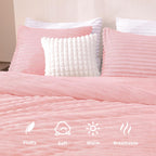Andency Pink Comforter Set Queen, 3 Pieces Fleece Comforter Set For Queen Size Bed, Soft Warm Fluffy Fuzzy Luxury Plush Bedding