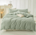 Fossa Duvet Cover Set 100% Washed Cotton Linen Feel Super Soft Breathable Cozy Simple Style 3 Pieces Bedding Sets Solid Sage Gre