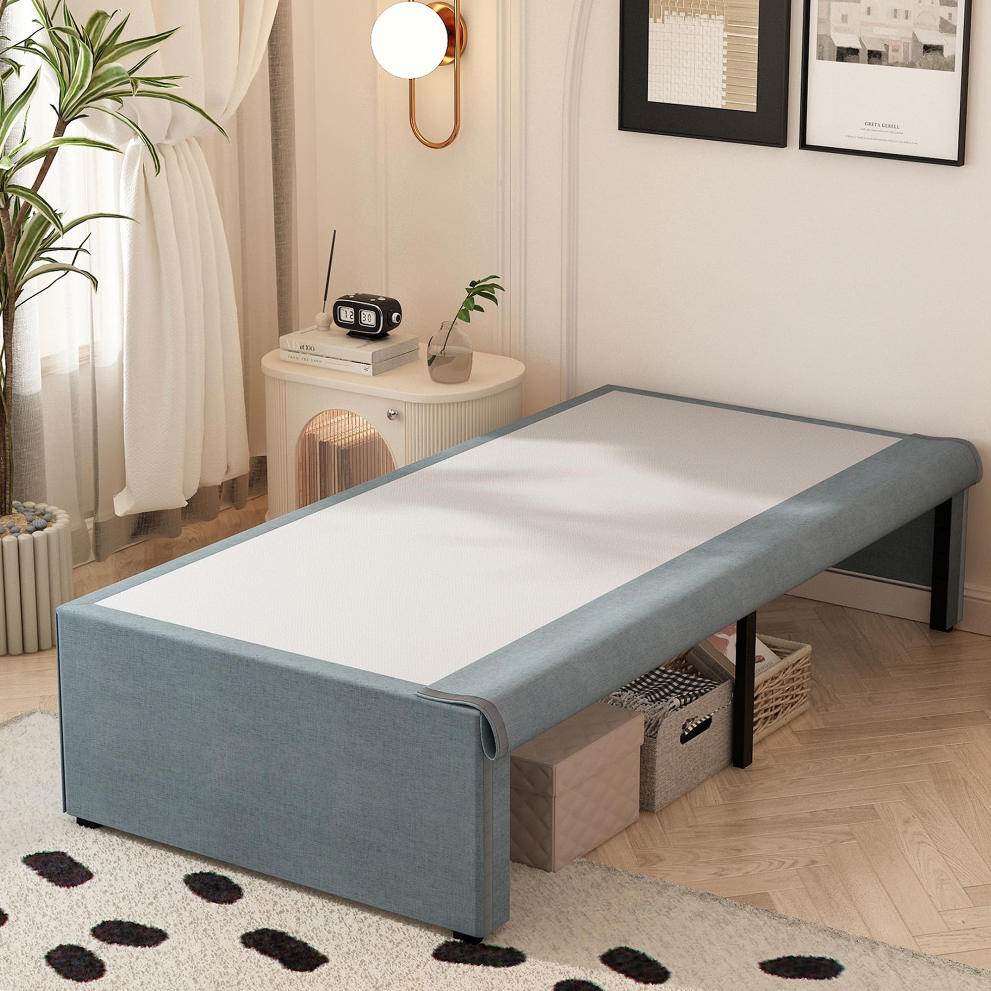 Maenizi Twin Bed Frames With Fabric Cover 18 Inch, Heavy Duty Metal Bed Frame Twin, No Box Spring Needed, Support Up To 2500 Lbs, Easy Assembly, Noise Free, Black