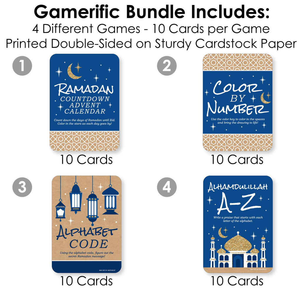 Big Dot Of Happiness Ramadan - 4 Eid Mubarak Party Games - 10 Cards Each - Countdown Advent Calendar, Alhamdulillah A-Z, Alphabe