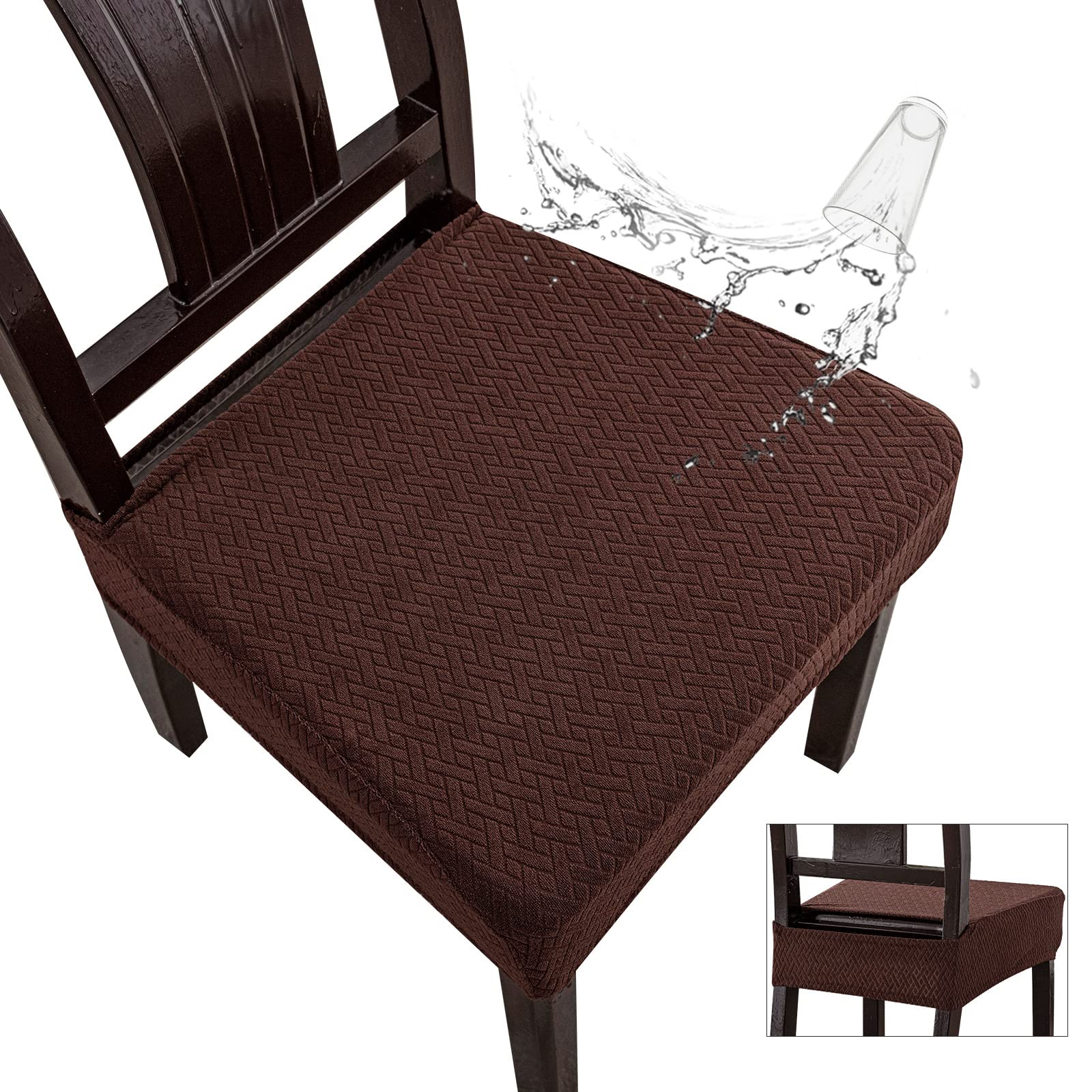 Genina Waterproof Seat Covers for Dining Room Chair Covers Waterproof Dining Chair Covers (2 PCS-Rear-gapped, Chocolate)