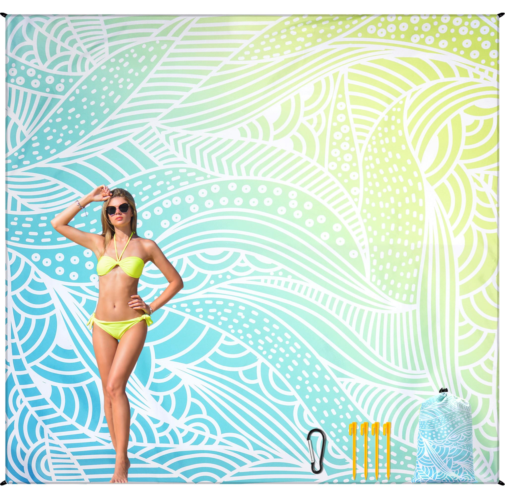 HIHOHO Beach Blanket Waterproof Sandproof Beach Mat for 1-8 Adults Quick Drying Durable Outdoor Picnic Mat for Beach Festival Tr