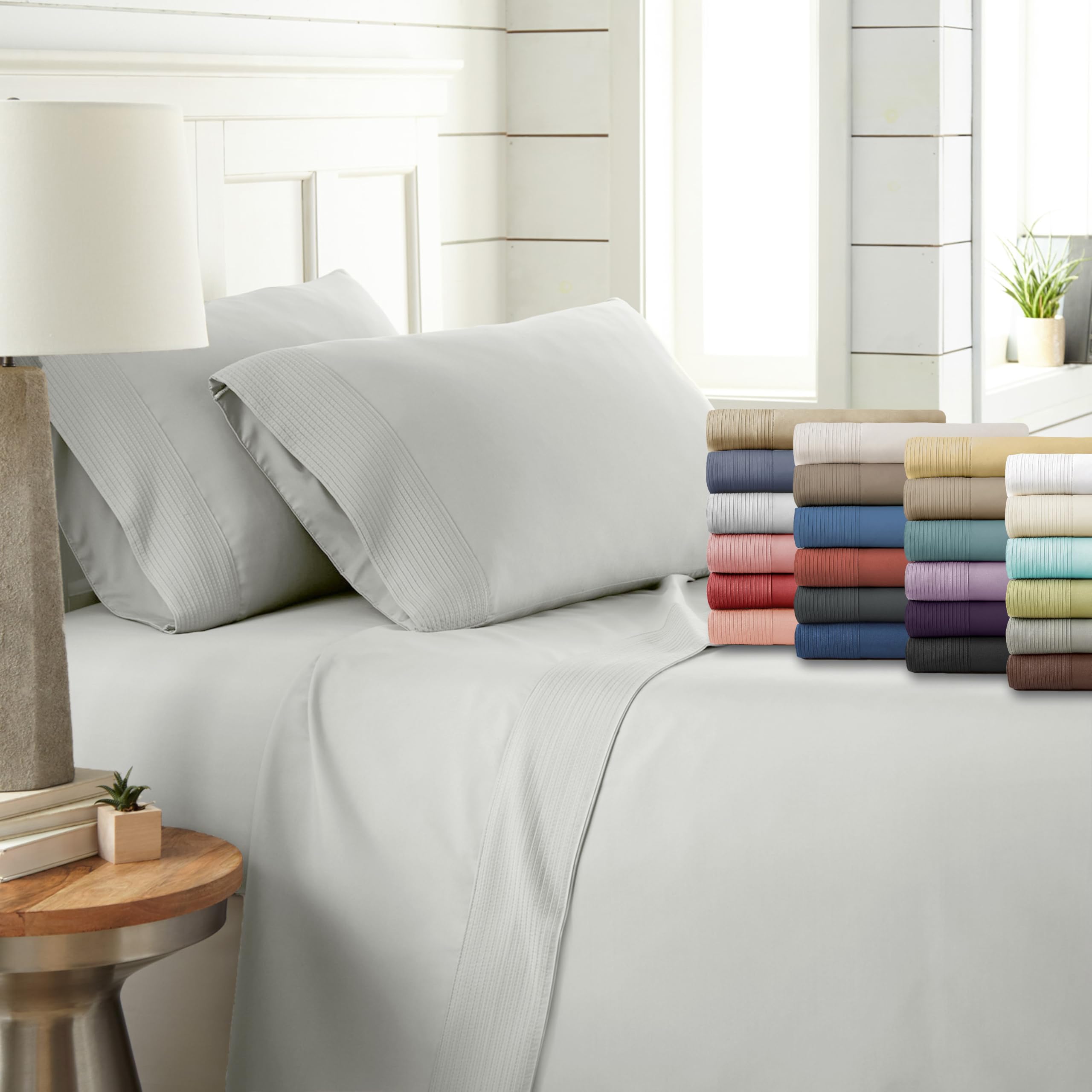 Southshore Fine Living, Inc. Full Size Bed Sheets Set, Pleated 4-Piece, 21'' Extra Deep Pocket Sheets, Full Size | Flat Sheet, F