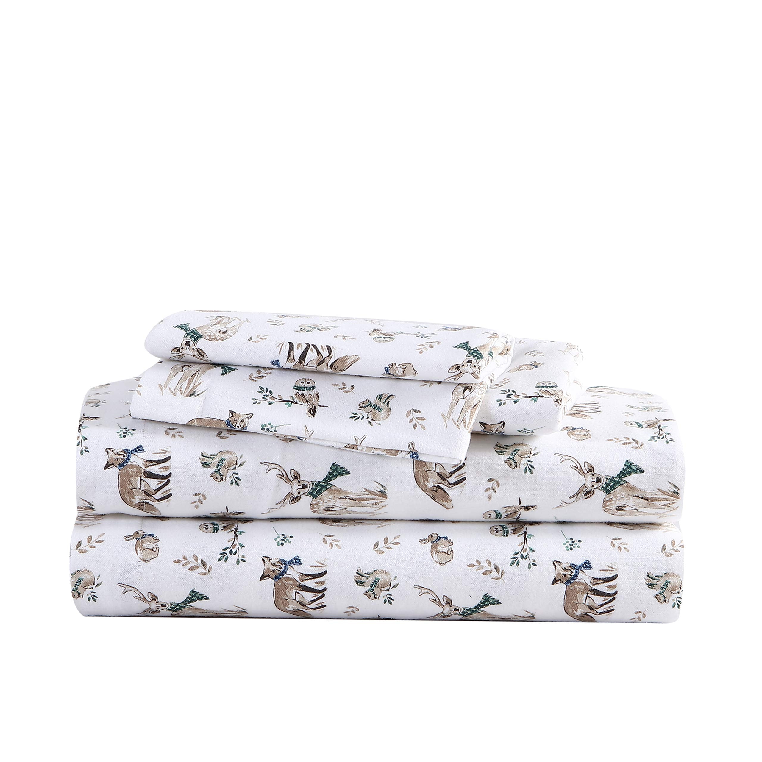 Eddie Bauer - King Sheets, Cotton Flannel Bedding Set, Brushed For Extra Softness, Cozy Home Decor (Woodland Friends, King)