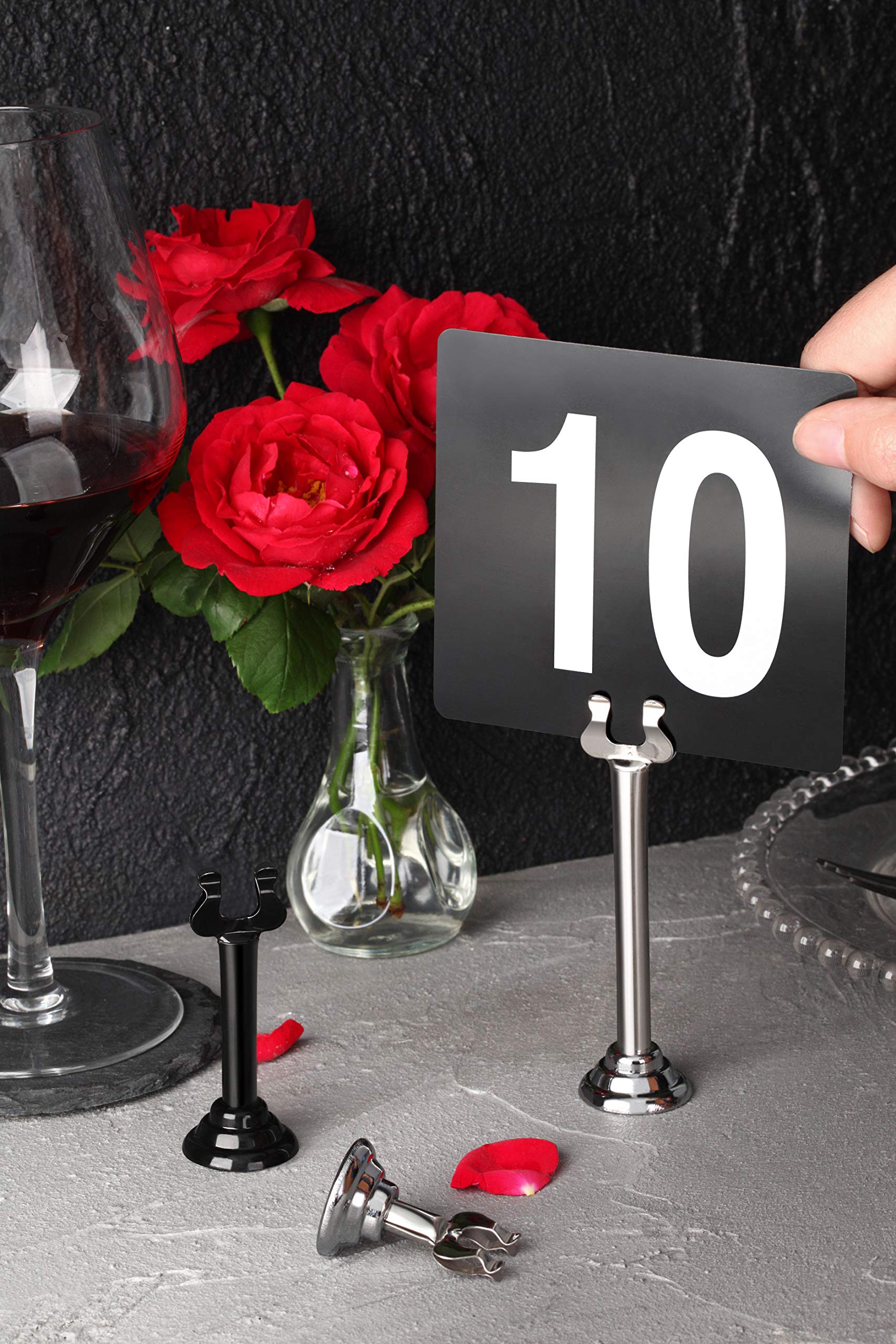 New Star Foodservice 23145 Double Side Plastic Table Numbers, 1 To 25, 4'' X 4'', Light Grey On Black