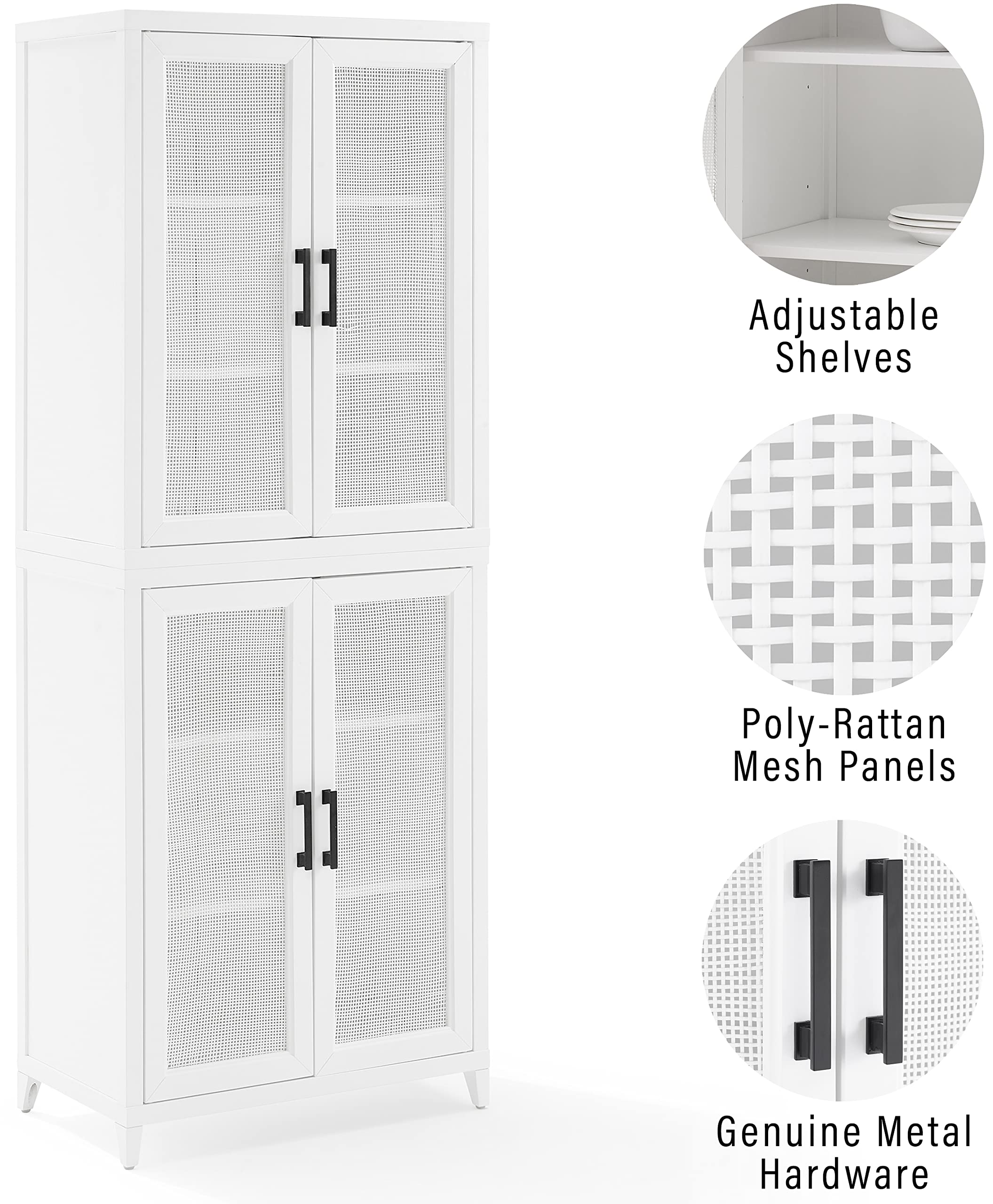 Crosley Furniture Milo Tall Pantry Storage Cabinet With Shelves, Kitchen, Dining, Or Laundry Room, White