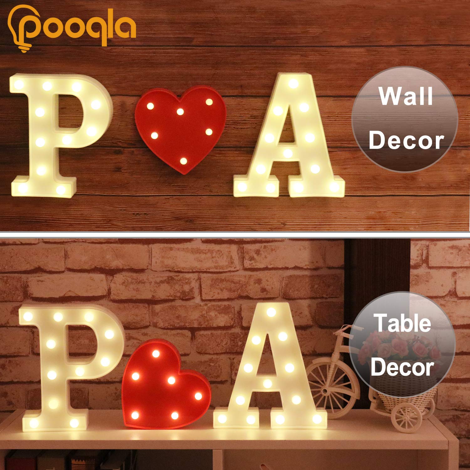Pooqla Led Marquee Letter Lights Sign, Light Up Alphabet Letter For Home Party Wedding Decoration V