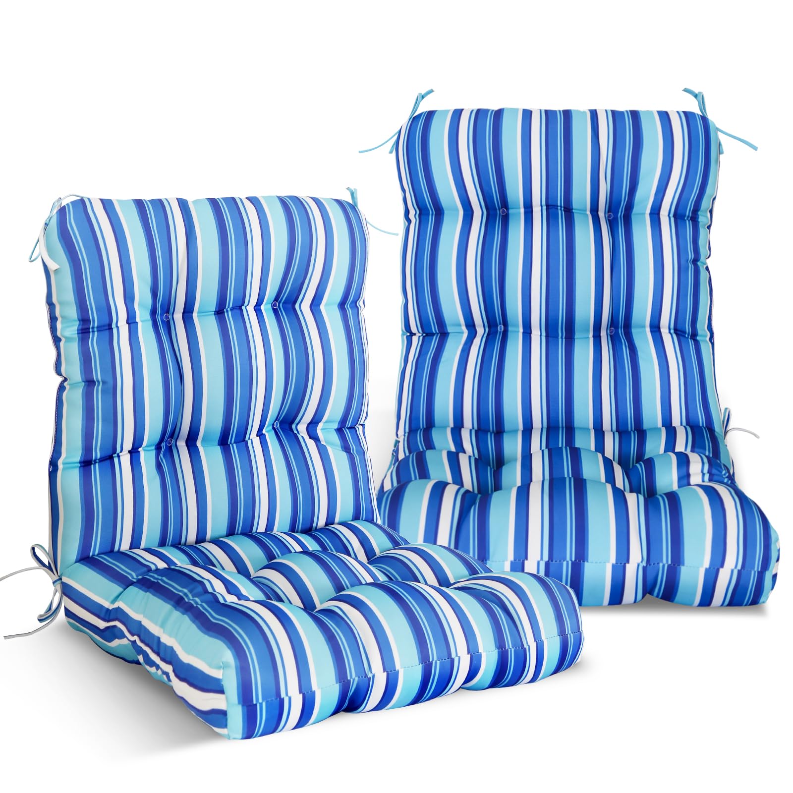 Eagle Peak Tufted Outdoor/Indoor Seat/Back Chair Cushions, Set Of 2, 42' X 21', Blue Stripe