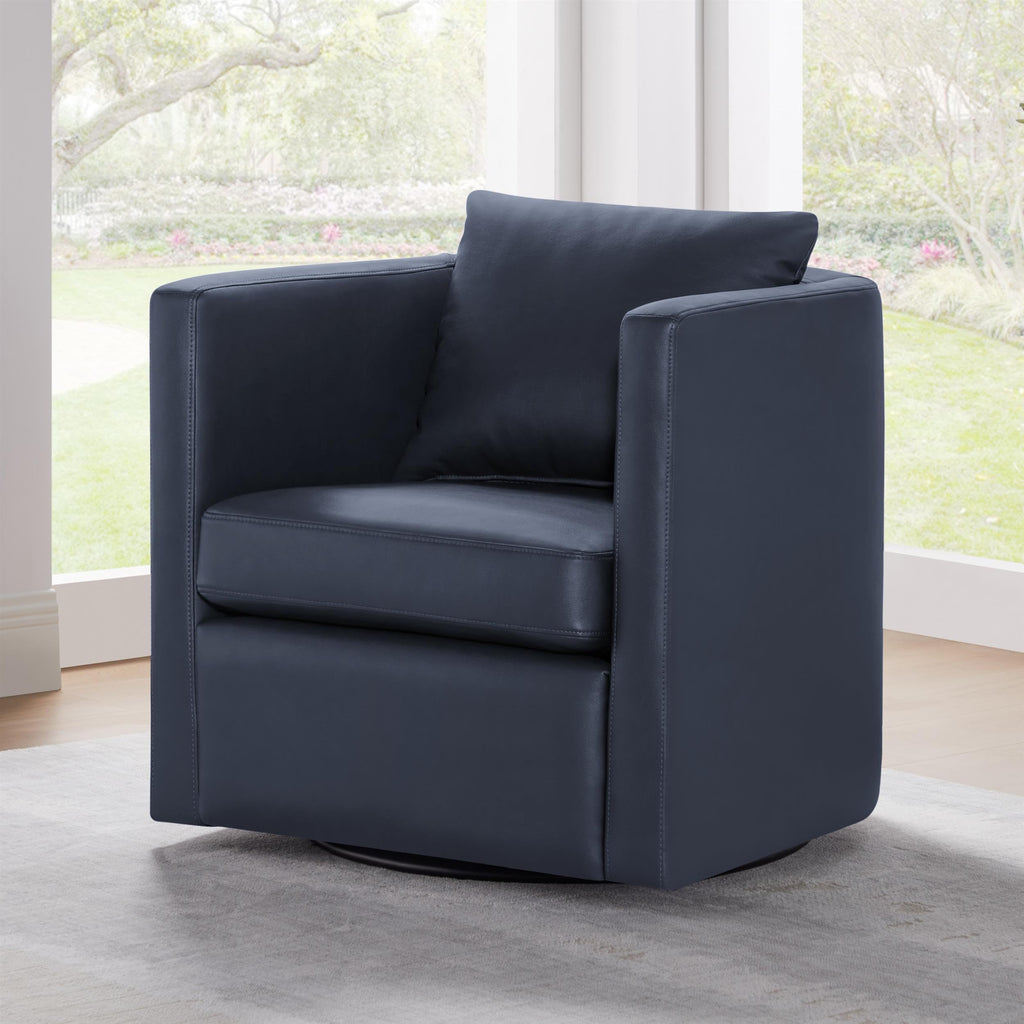 Comfort Pointe Sheldon Midnight Blue Faux Leather Swivel Barrel Chair