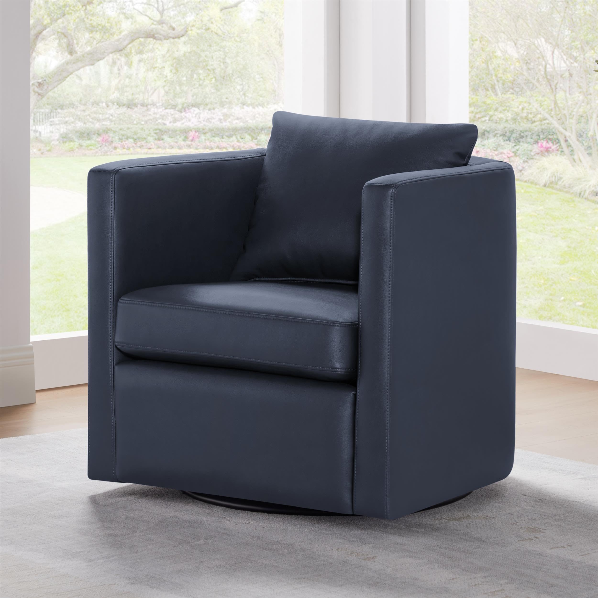 Comfort Pointe Sheldon Midnight Blue Faux Leather Swivel Barrel Chair