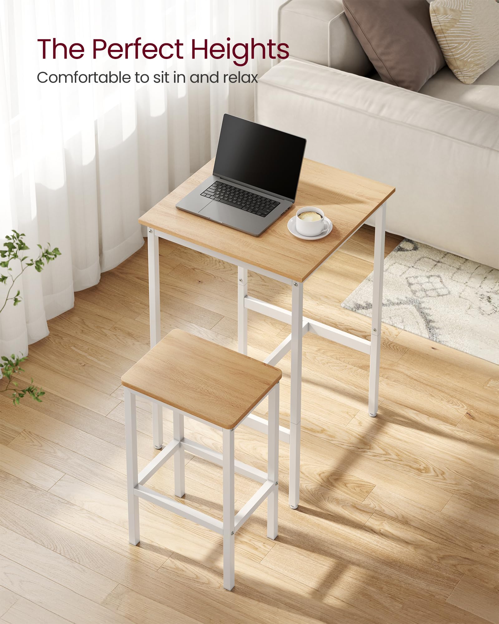 Vasagle Bar Table And Chairs Set, Square Bar Table With 2 Bar Stools, Dining Pub Bar Table Set For 2, Space Saving For Kitchen Breakfast, Living Room, Party Room, Golden Oak And Cloud White