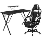 Flash Furniture Optis Black Gaming Desk With Cup Holder/Headphone Hook/Monitor Stand & White Reclining Back/Arms Gaming Chair With Footrest