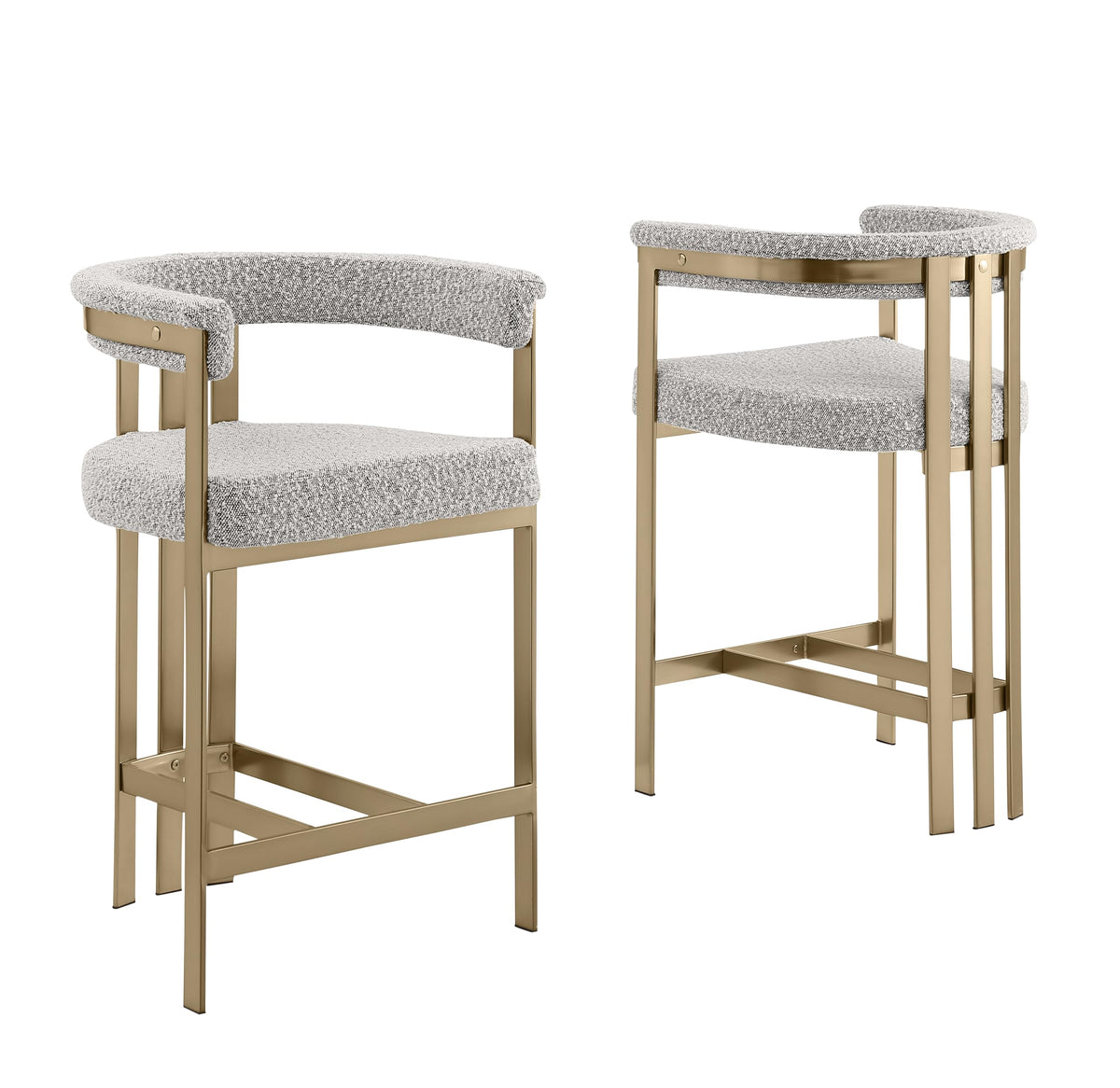 Best Quality Furniture Modern Upholstered Bar Stool With Rich Gray Boucle Fabric – Matte Brushed Chrome Legs In Gold – Versatile Living Room & Dining Room Seating – Set Of 2